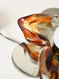 Clearance Pamono Flower Murano Glass Table Lamps in Chrome and Leather from Mazzega, 1970s, Set of 2