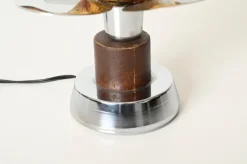 Clearance Pamono Flower Murano Glass Table Lamps in Chrome and Leather from Mazzega, 1970s, Set of 2