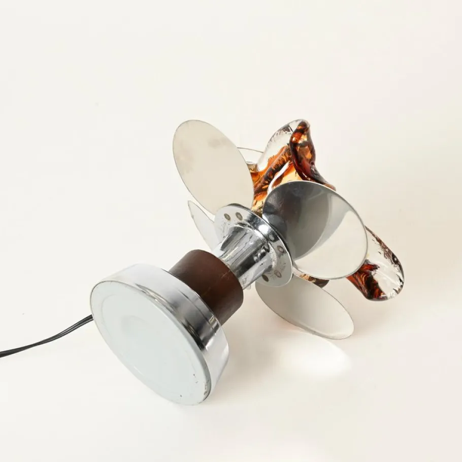 Clearance Pamono Flower Murano Glass Table Lamps in Chrome and Leather from Mazzega, 1970s, Set of 2