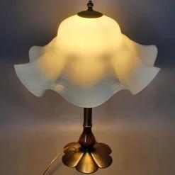 Hot Pamono Flower Table Lamp in Murano Glass, Brass and Wood, 1960s