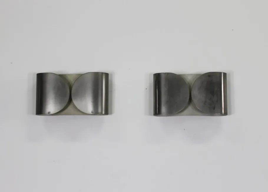 New Pamono Foglio Wall Lamp in Nickel Plated Metal by Tobia Scarpa for Flos 1966, Set of 2