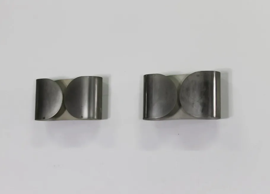 New Pamono Foglio Wall Lamp in Nickel Plated Metal by Tobia Scarpa for Flos 1966, Set of 2