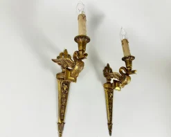 Hot Pamono French Antique Bronze Swan Sconces with Cherubs, 1910s, Set of 2