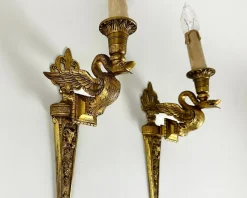 Hot Pamono French Antique Bronze Swan Sconces with Cherubs, 1910s, Set of 2