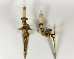 Hot Pamono French Antique Bronze Swan Sconces with Cherubs, 1910s, Set of 2