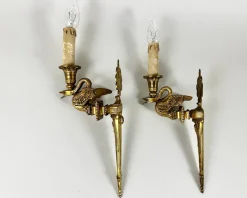 Hot Pamono French Antique Bronze Swan Sconces with Cherubs, 1910s, Set of 2