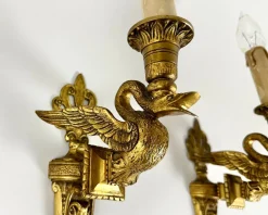 Hot Pamono French Antique Bronze Swan Sconces with Cherubs, 1910s, Set of 2