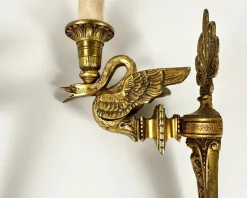 Hot Pamono French Antique Bronze Swan Sconces with Cherubs, 1910s, Set of 2
