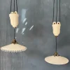 New Pamono French Art Deco Ajustable Pendant Light in Ceramic with Opaline Glass Shade, 1925