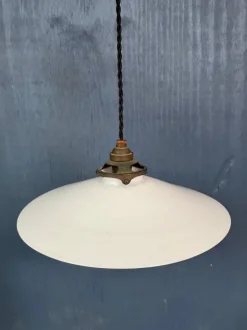 New Pamono French Art Deco Ajustable Pendant Light in Ceramic with Opaline Glass Shade, 1925