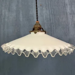 New Pamono French Art Deco Ajustable Pendant Light in Ceramic with Opaline Glass Shade, 1925