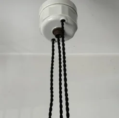 New Pamono French Art Deco Ajustable Pendant Light in Ceramic with Opaline Glass Shade, 1925