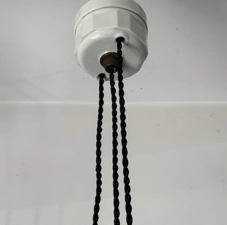 New Pamono French Art Deco Ajustable Pendant Light in Ceramic with Opaline Glass Shade, 1925