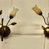 Discount Pamono French Art Deco Amber Glass and Toleware Gilded Wall Lights, 1960s, Set of 2
