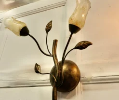 Discount Pamono French Art Deco Amber Glass and Toleware Gilded Wall Lights, 1960s, Set of 2