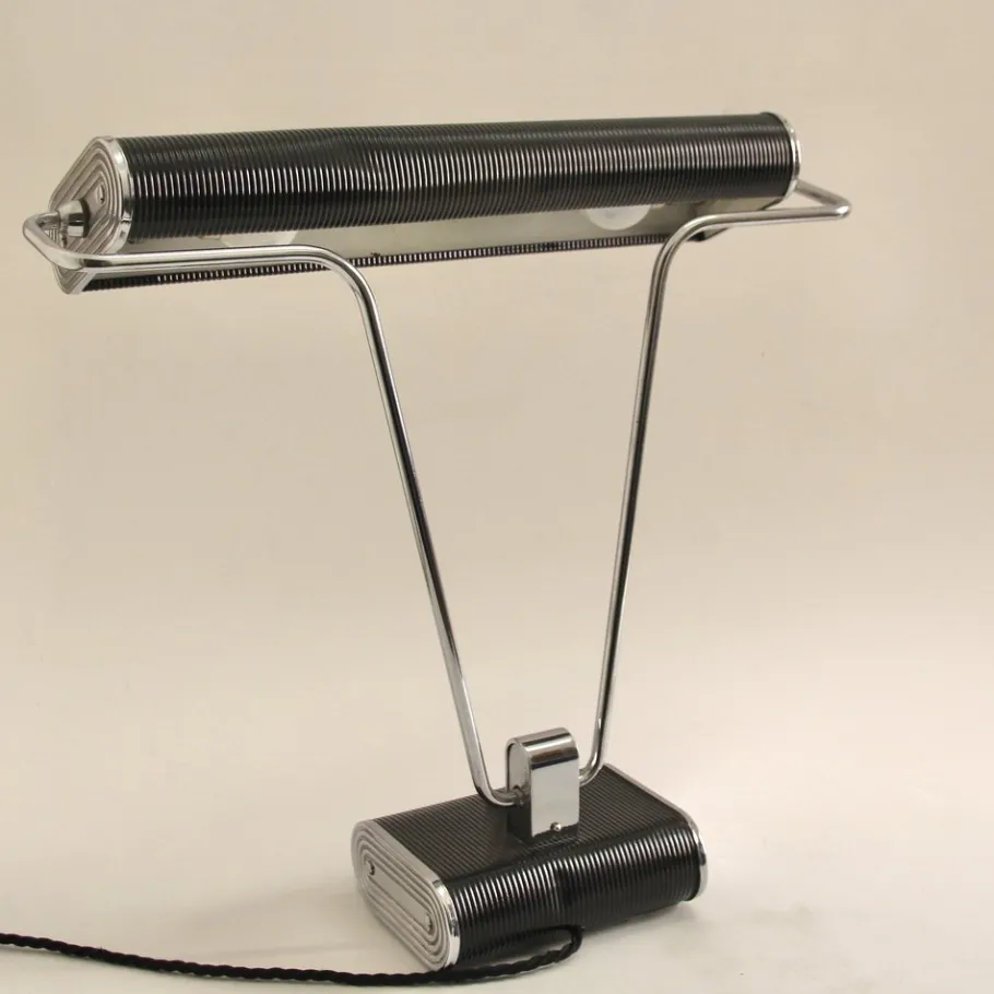 New Pamono French Art Deco Black and Chrome Table Lamp by Eileen Gray for Jumo, 1940s