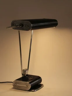 New Pamono French Art Deco Black and Chrome Table Lamp by Eileen Gray for Jumo, 1940s