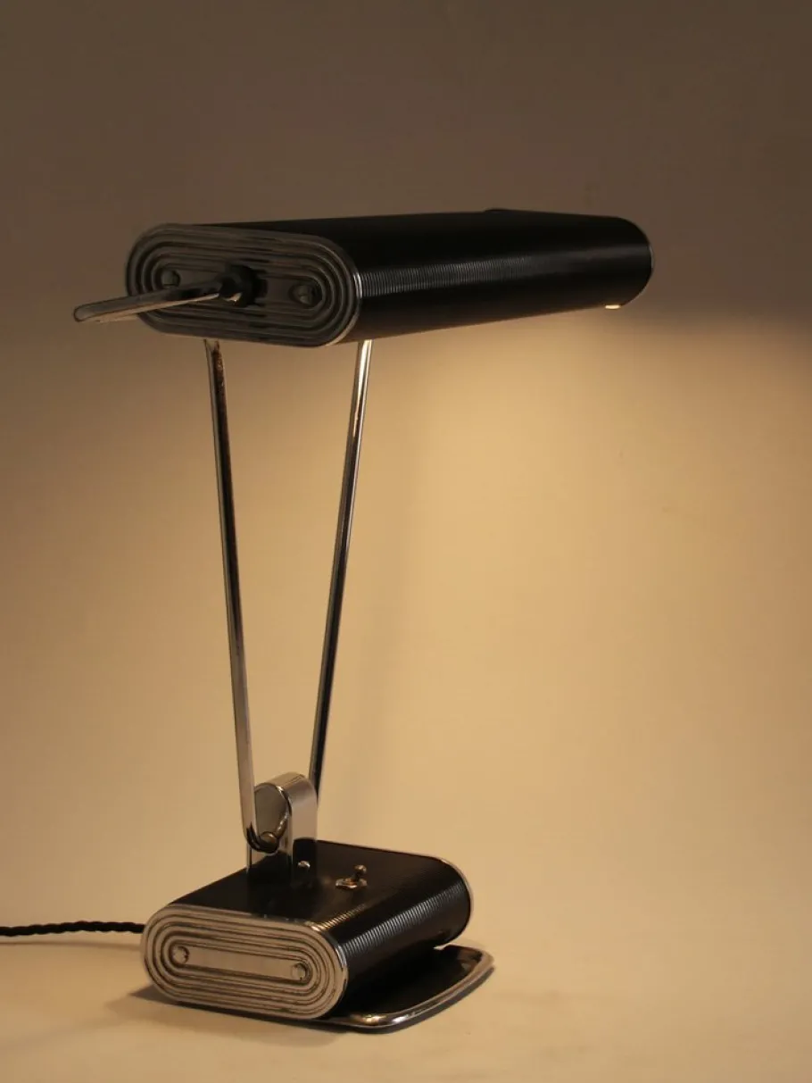 New Pamono French Art Deco Black and Chrome Table Lamp by Eileen Gray for Jumo, 1940s