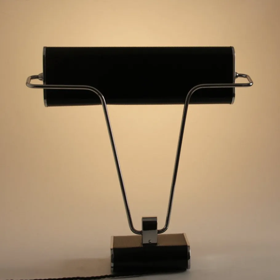 New Pamono French Art Deco Black and Chrome Table Lamp by Eileen Gray for Jumo, 1940s