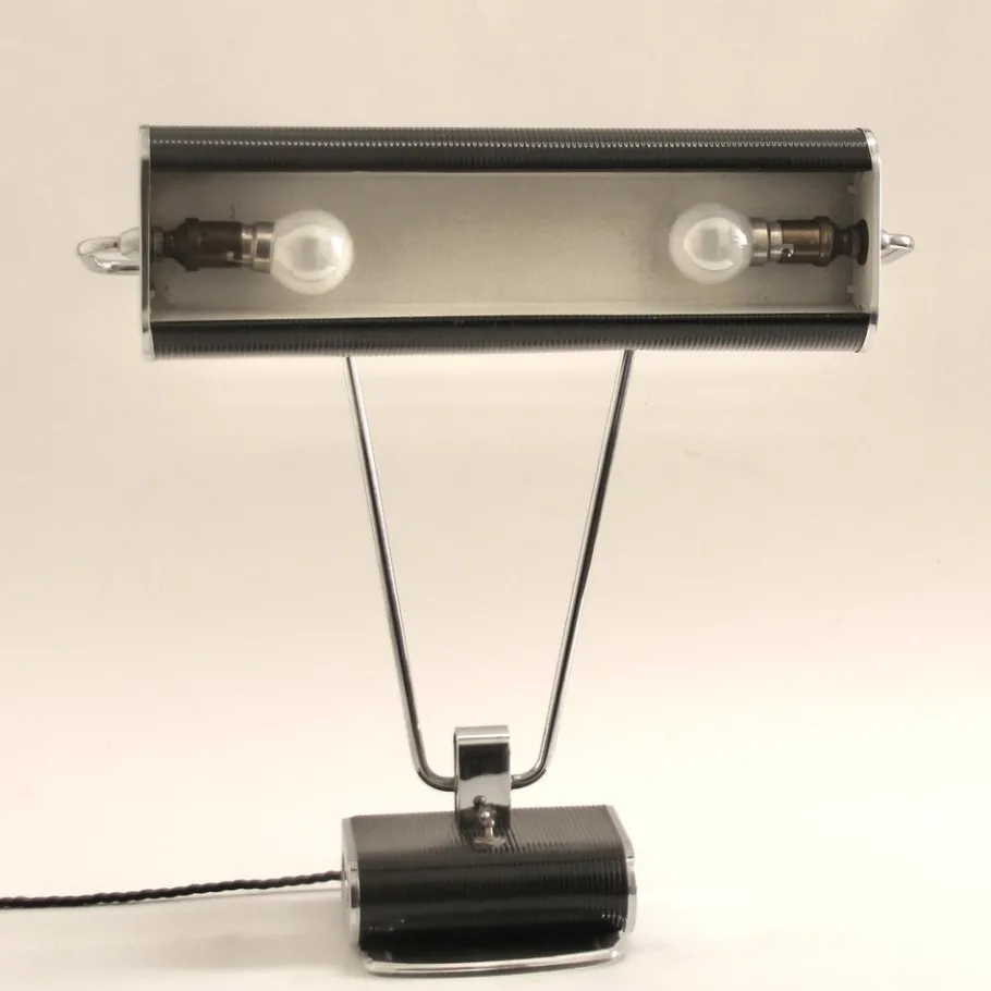 New Pamono French Art Deco Black and Chrome Table Lamp by Eileen Gray for Jumo, 1940s