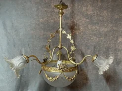 Online Pamono French Art Deco 3-Branch Chandelier, 1920s