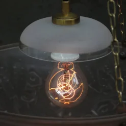 Hot Pamono French Art Deco Brass and Etched Glass Pendant Light, 1920s