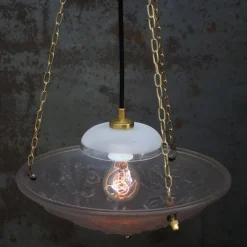 Hot Pamono French Art Deco Brass and Etched Glass Pendant Light, 1920s