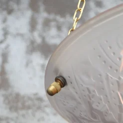 Hot Pamono French Art Deco Brass and Etched Glass Pendant Light, 1920s