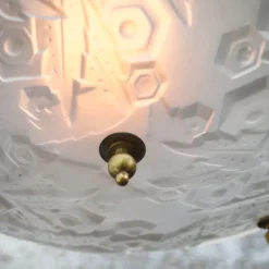 Hot Pamono French Art Deco Brass and Etched Glass Pendant Light, 1920s