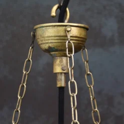 Hot Pamono French Art Deco Brass and Etched Glass Pendant Light, 1920s