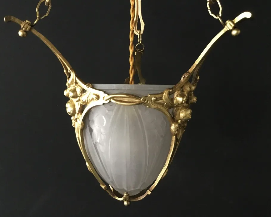 Clearance Pamono French Art Deco Bronze and Glass Pendant, Paris, France, 1920s