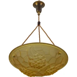 Discount Pamono French Art Deco Frosted Amber Colored Pendant Light from ROS, 1930s