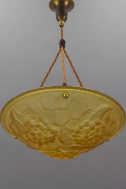 Discount Pamono French Art Deco Frosted Amber Colored Pendant Light from ROS, 1930s