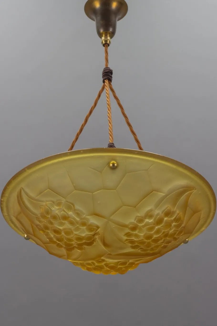 Discount Pamono French Art Deco Frosted Amber Colored Pendant Light from ROS, 1930s