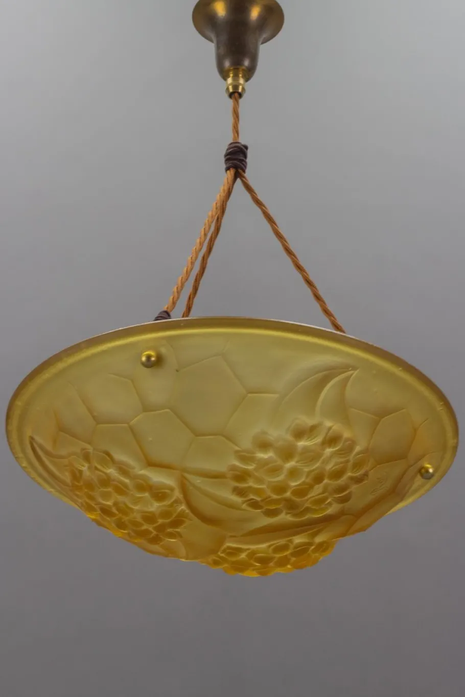 Discount Pamono French Art Deco Frosted Amber Colored Pendant Light from ROS, 1930s