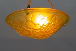 Discount Pamono French Art Deco Frosted Amber Colored Pendant Light from ROS, 1930s