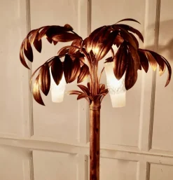 Online Pamono French Art Deco Gold Palm Leaf Toleware Floor Lamp, 1950s