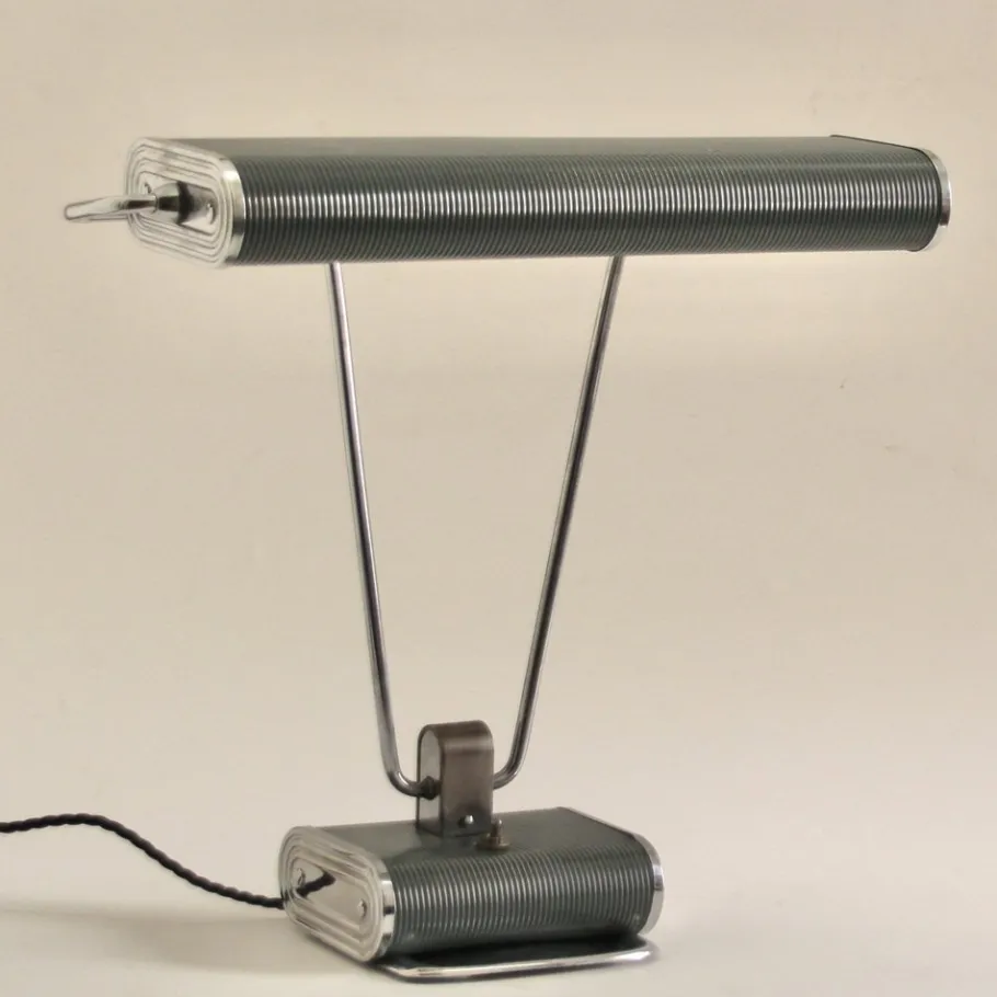 Clearance Pamono French Art Deco Green and Chrome Table Lamp by Eileen Gray for Jumo, 1940s