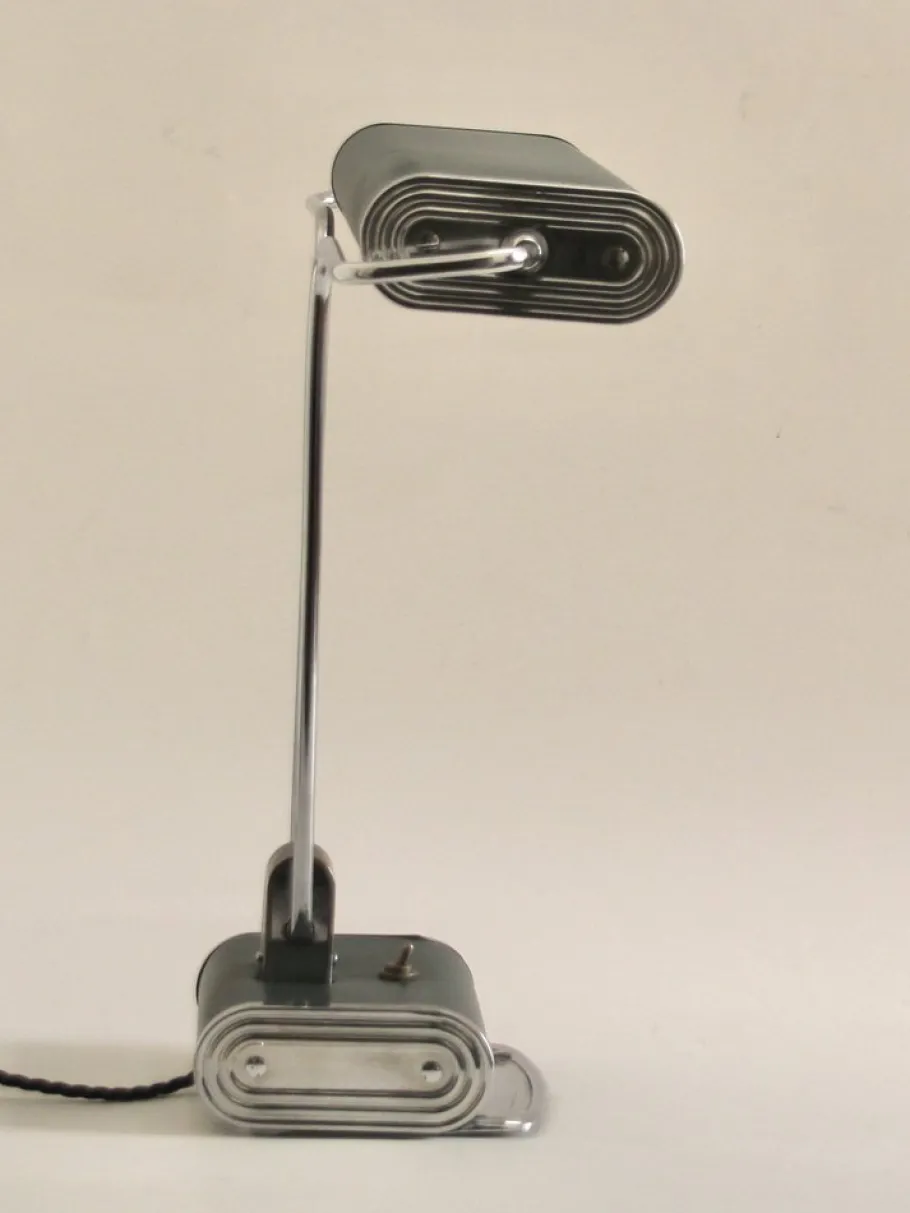 Clearance Pamono French Art Deco Green and Chrome Table Lamp by Eileen Gray for Jumo, 1940s