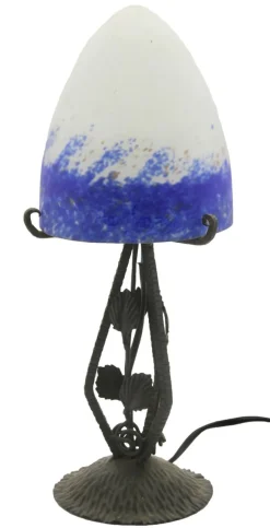 Sale Pamono French Art Deco Wrought Iron Lamps with Glass Shades, Set of 2