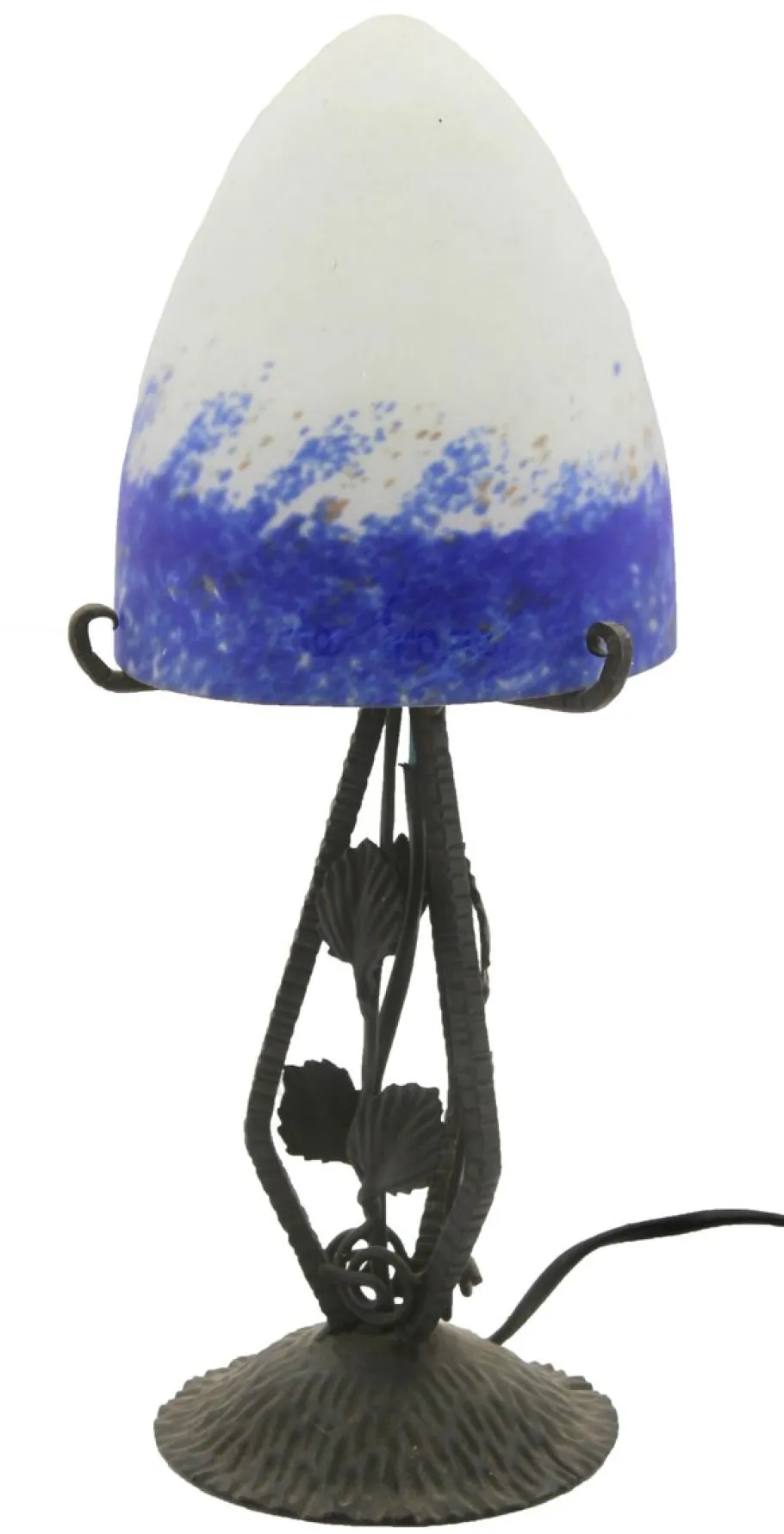 Sale Pamono French Art Deco Wrought Iron Lamps with Glass Shades, Set of 2