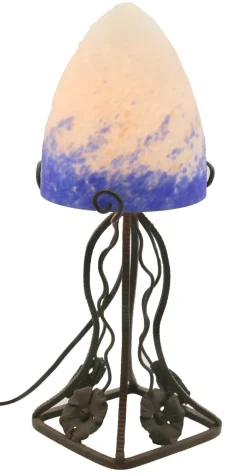 Sale Pamono French Art Deco Wrought Iron Lamps with Glass Shades, Set of 2