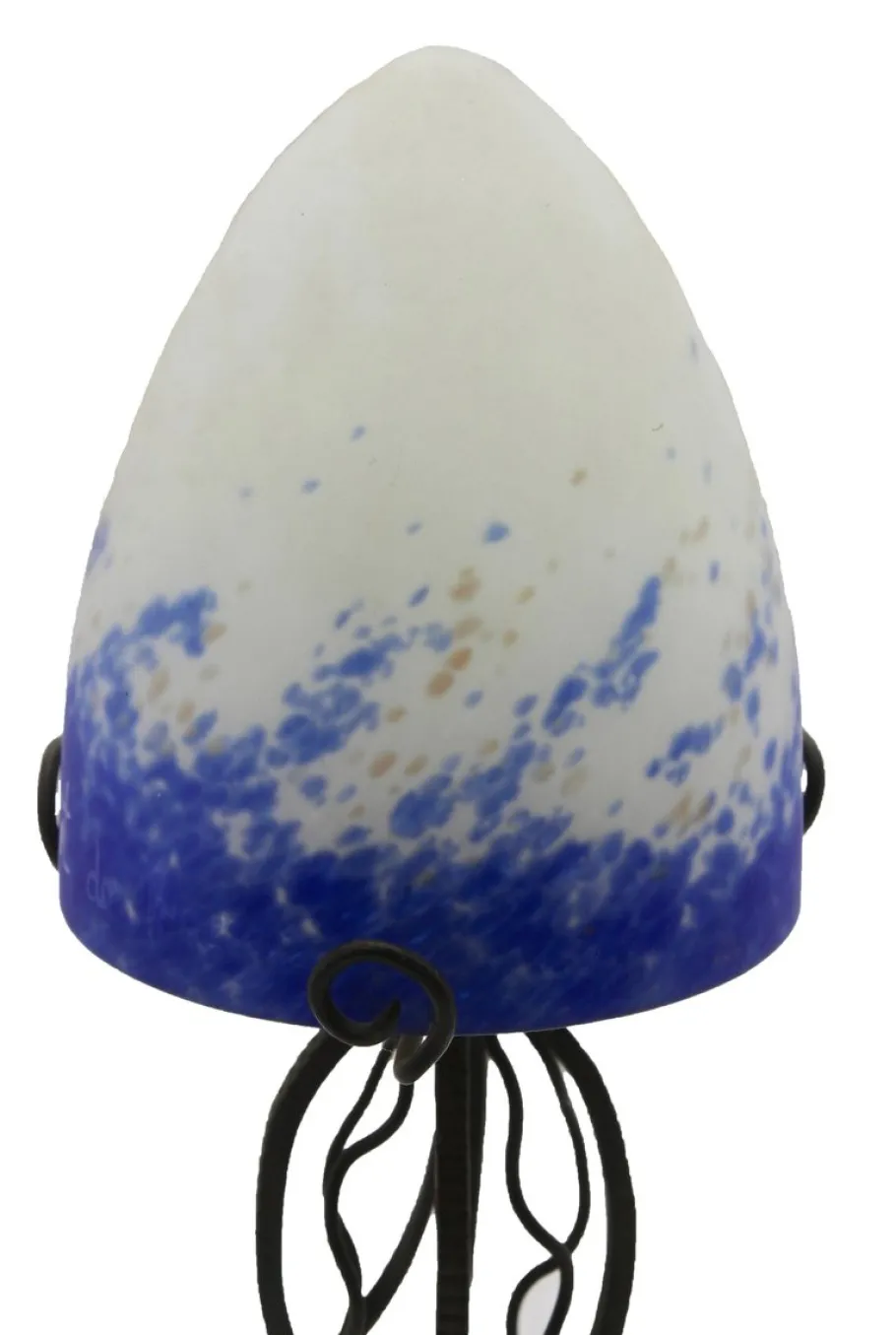 Sale Pamono French Art Deco Wrought Iron Lamps with Glass Shades, Set of 2