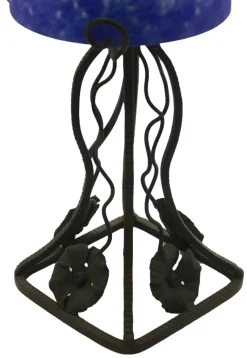 Sale Pamono French Art Deco Wrought Iron Lamps with Glass Shades, Set of 2
