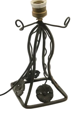 Sale Pamono French Art Deco Wrought Iron Lamps with Glass Shades, Set of 2