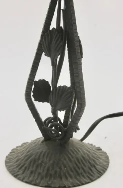 Sale Pamono French Art Deco Wrought Iron Lamps with Glass Shades, Set of 2