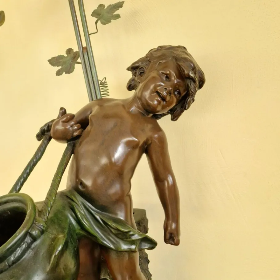 Discount Pamono French Art Nouveau Table Lamp with Bronze Figure of Auguste Moreau and Glass Lampshades