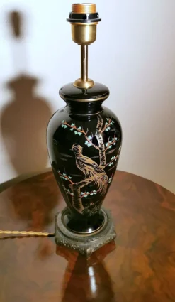 Hot Pamono French Black Hand Painted Polished Porcelain Lamp
