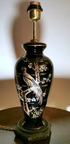 Hot Pamono French Black Hand Painted Polished Porcelain Lamp