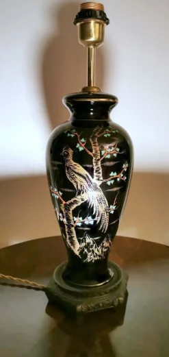Hot Pamono French Black Hand Painted Polished Porcelain Lamp